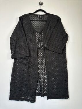Anne Cole Open Knit Swim Cover Up Black Sheer Beachwear XXL